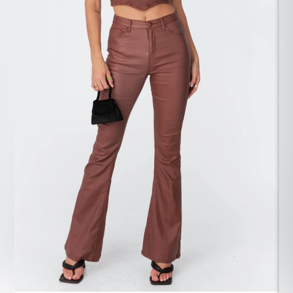 Edikted brown leather flare pants